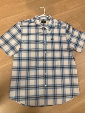 Kimes Ranch Light Blue and White Plaid Short Sleeve Button-Down Shirt